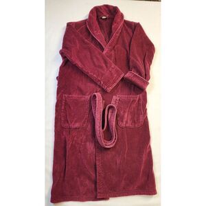 Laurel Rose Country House Coat Robe Women's Large Burgundy Heavy Pocket‎ Belt